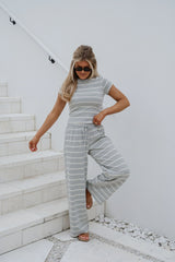 Jenna Striped Pants Set-Grey/Cream