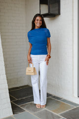 Mesh Mock Neck Top-Cobalt Blue