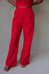 Linen Tube Pants Set-Red