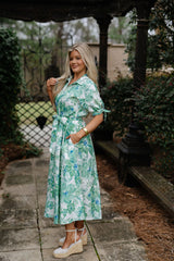 Ivy Floral Midi Dress-Ivory/Green