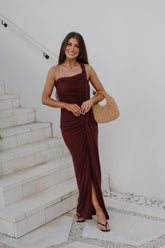 Twisted Drape Maxi Dress-Burgundy