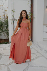 Braided Cut Out Maxi Dress-Rust