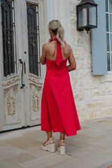 Jane Halter Midi Dress-Red