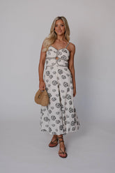 Dana Contrast Trim Midi Dress-Natural/Black