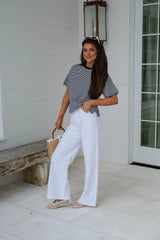 Striped Short Sleeve Top- Navy