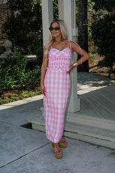 Collier Gingham Skirt Set-Pink/White