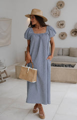 Teagan Gingham Maxi Dress-Navy
