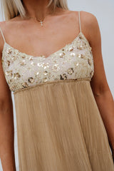 Tyler Sequin Detail Maxi Dress-Tan