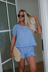 Emory Gingham Shorts Set-Blue/White