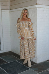 OTS Striped Maxi Dress-Brown/Ivory