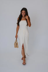Kameron Front Slit Midi Dress- Cream
