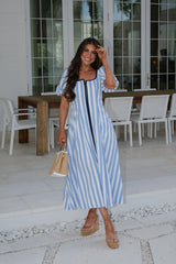 Kady Puff Sleeve Midi Dress-Blue