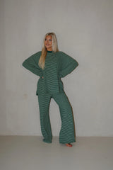 Nora Striped Fleece Oversized Top-Green