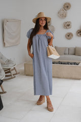 Teagan Gingham Maxi Dress-Navy