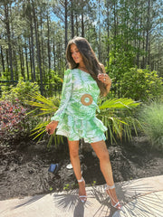One Shoulder Statement Mini Dress-Green