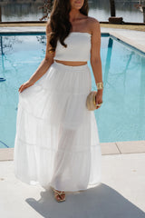 Jenni Tiered Skirt Set-White