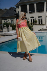 Striped Two Toned Midi Dress-Lemon/Orange