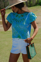 Jasmine Embroidered Top-Blue