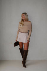 Layered Waist Pleated Skirt-Beige