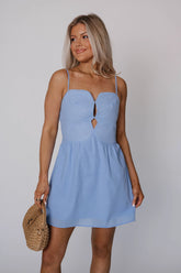 Lainey Contrast Stitch Mini Dress-Peri Blue