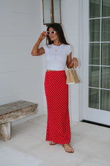 Charlie Polka Dot Satin Maxi Skirt-Red