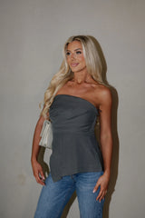 Asymmetric Strapless Top-Dark Grey