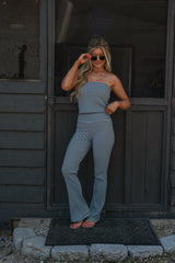 Serena Flared Pants Set-Light Blue/Brown