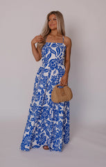 Athena Maxi Dress-White/Blue