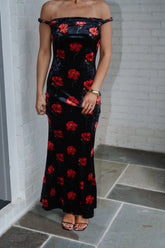 Janna Twist Maxi Dress-Black/Red