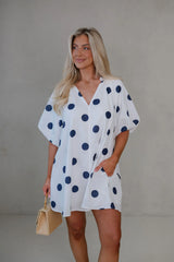 Devyn Polka Dot Mini Dress-Navy