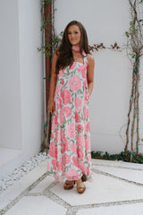 Sylvie Floral Scarf Maxi Dress-Pink
