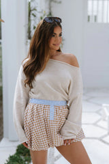 Tatum Gingham Bubble Skirt-Taupe
