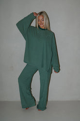Nora Striped Fleece Oversized Top-Green