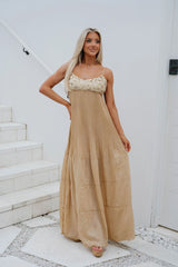 Tyler Sequin Detail Maxi Dress-Tan