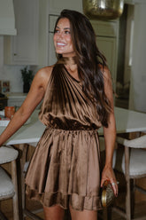 Akins Ruffle Mini Dress-Brown