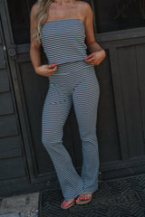Serena Flared Pants Set-Light Blue/Brown