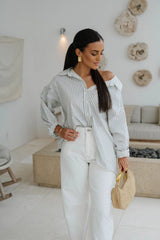 Harrison Oversized Striped Top-Off White/Blue