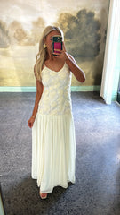 Elegant Rose Textured Maxi Dress-Ivory