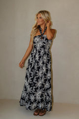 Serena Halter Neck Maxi Dress-Navy