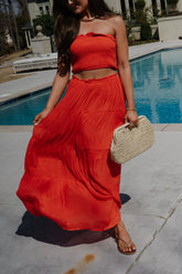 Jenni Tiered Skirt Set-Orange Red