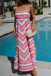 Ella Striped Maxi Dress-Cream/Pink
