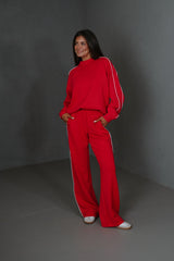 Piper Scuba Pants Set-Red/Cream