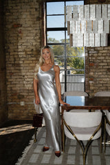 Elegant Maxi Party Dress-Silver