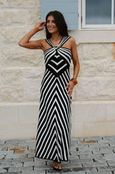 Callie Striped Maxi Dress-Black/Cream