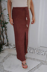 Textured Woven Maxi Skirt-Red Wood