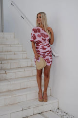 Rylie Ruched Mini Dress-Pink/Red