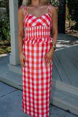 Collier Gingham Skirt Set-Red/White