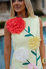 Floral Embroidered Mini Dress-Yellow