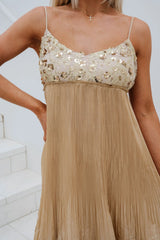 Tyler Sequin Detail Maxi Dress-Tan