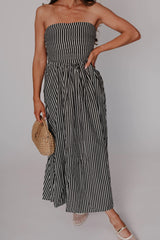 Cammie Striped Midi Dress-Black